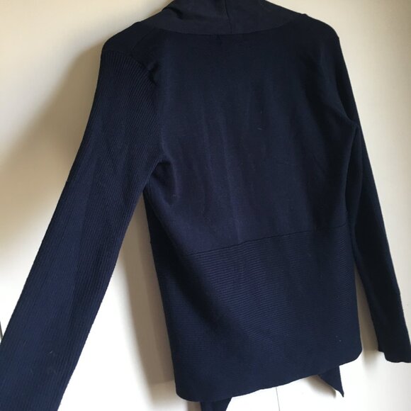 Velvety Soft Lapel Eleven Eleven Deepsea Blue Handkerchief Hem Open Cardigan - Picture 11 of 16